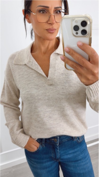 jersey tipo polo con cuello de punto suave y calentito