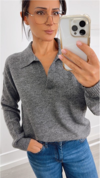 jersey tipo polo con cuello de punto suave y calentito