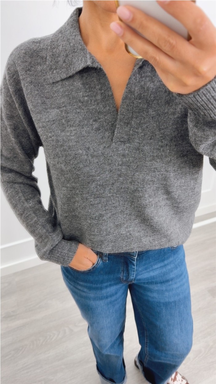 jersey tipo polo con cuello de punto suave y calentito