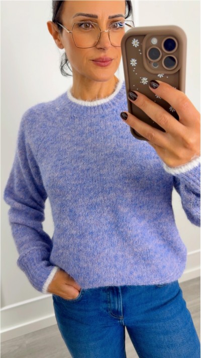 jersey lila cuello redondo cenefa blanca