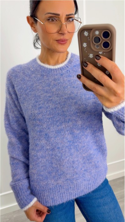 jersey lila cuello redondo cenefa blanca