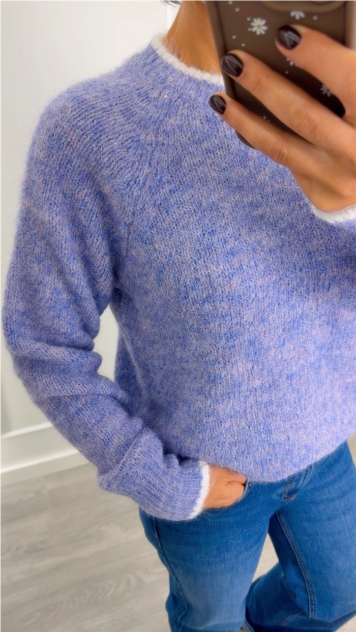 jersey lila cuello redondo cenefa blanca