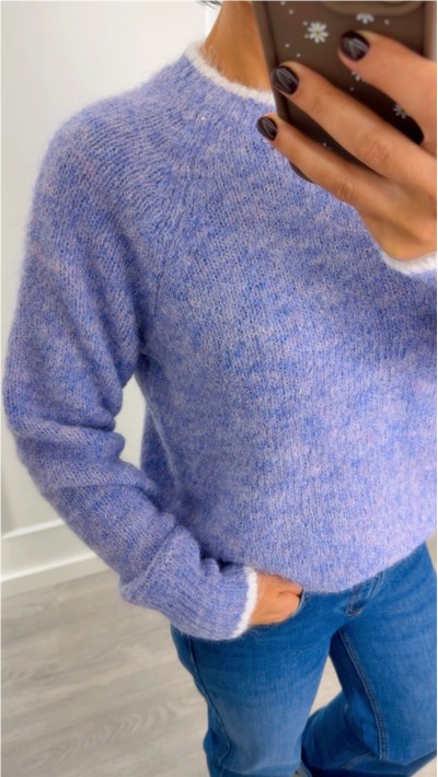 jersey lila cuello redondo cenefa blanca