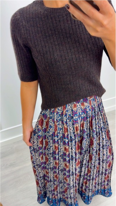 jersey cuello redondo manga corta, tejido suave burdeos, choco y gris 2