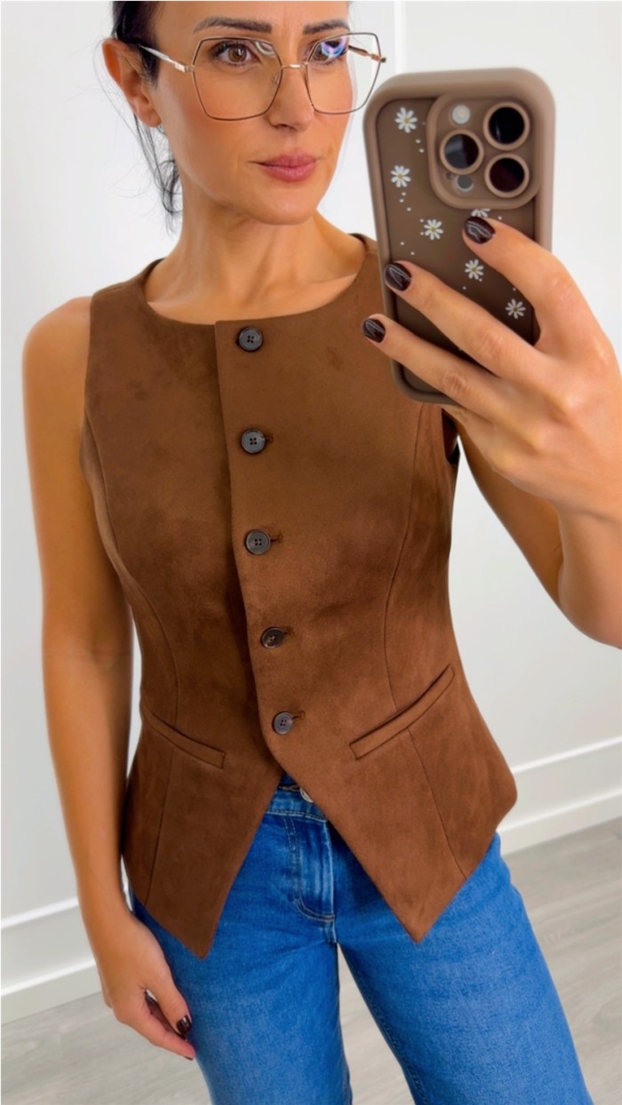 Chaleco suede entallado corte en cintura