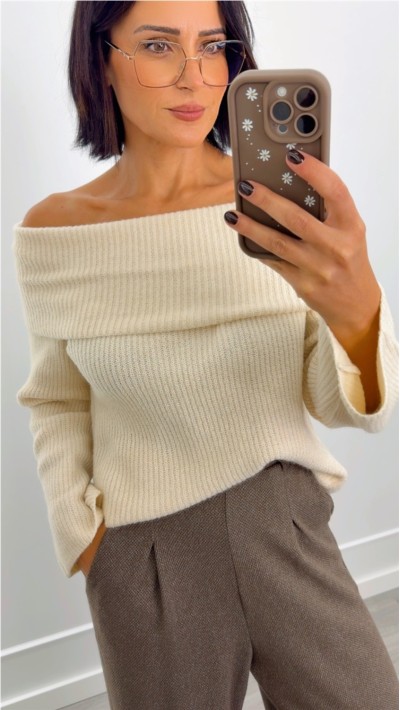 jersey cuello barco beige