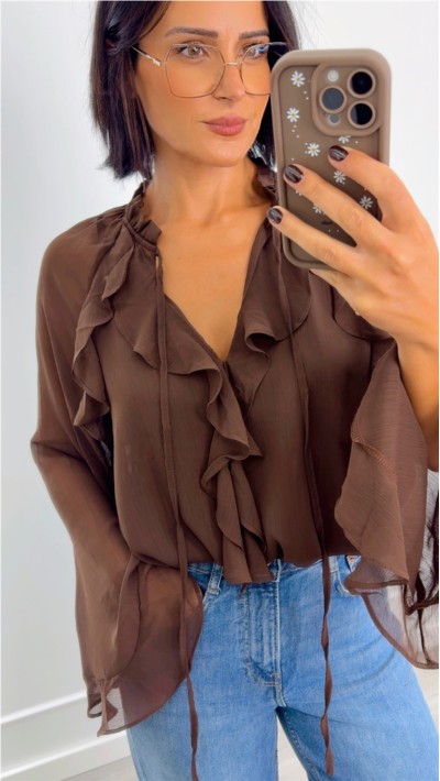 blusa gasa volantes marrón choco 2