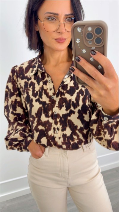 camisa estampado vaca marrón choco