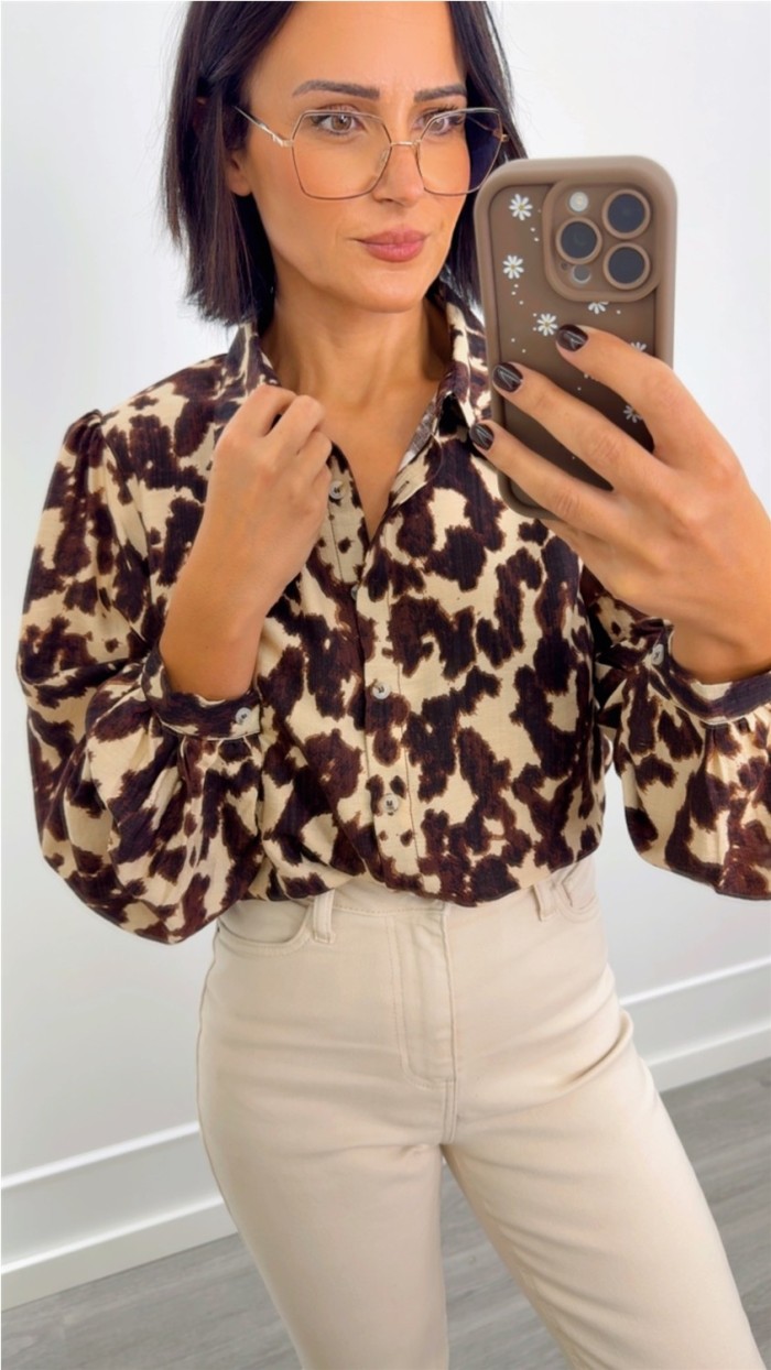 camisa estampado vaca marrón choco