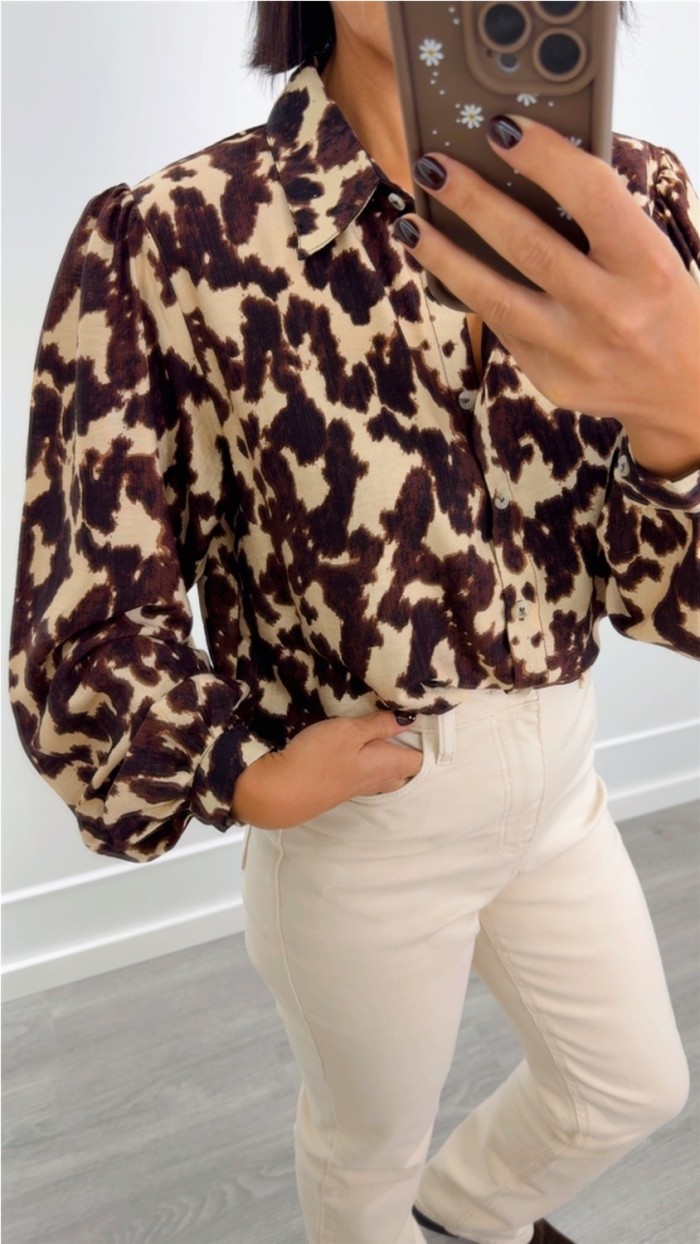 camisa estampado vaca marrón choco