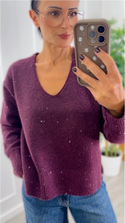 jersey cuello pico abertura lateral mezclilla gris, beige y burdeos