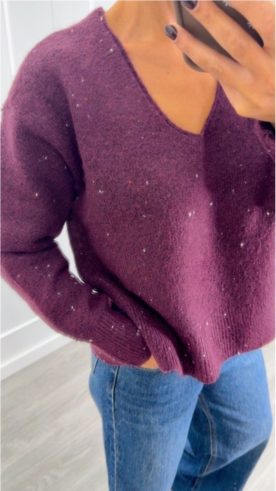 jersey cuello pico abertura lateral mezclilla gris, beige y burdeos 2