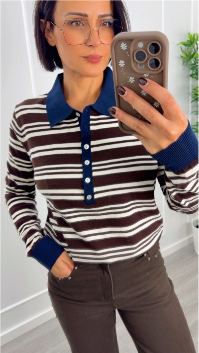 polo rayas azul marino marrón choco