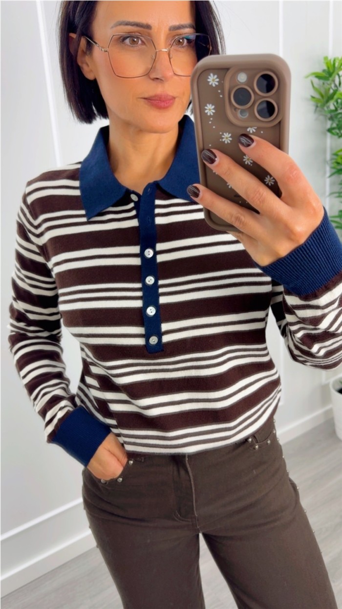 polo rayas azul marino marrón choco polo rayas azul marino marrón choco