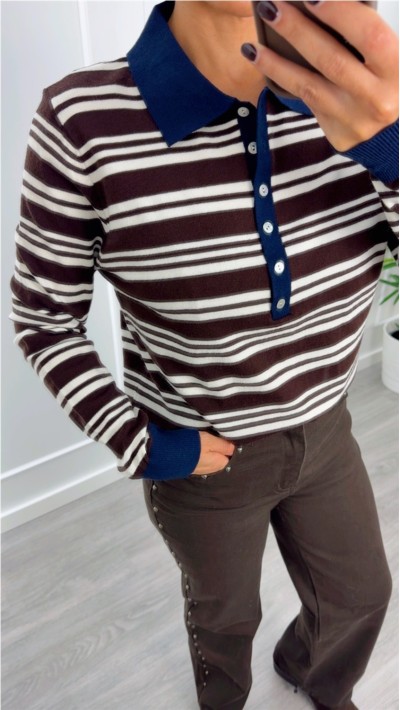 polo rayas azul marino marrón choco 2