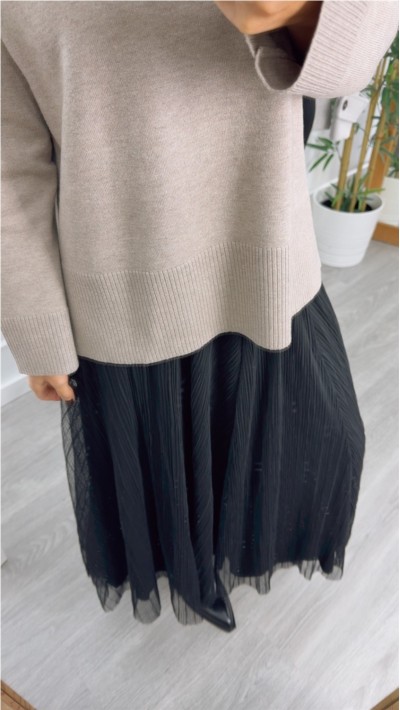 falda negra  larga tull goma en cintura