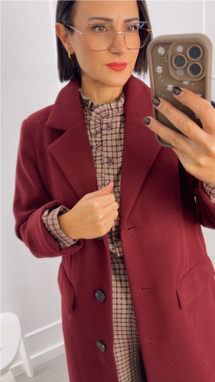 abrigo largo paño con bolsillo solapa , en gris y burdeos abrigo largo paño con bolsillo solapa , en gris y burdeos