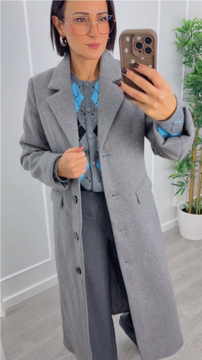 abrigo largo paño con bolsillo solapa , en gris y burdeos abrigo largo paño con bolsillo solapa , en gris y burdeos