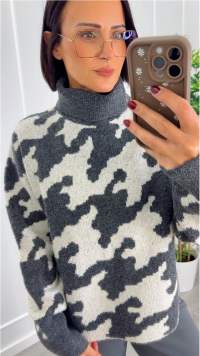 JERSEY CUELLO VUELTA GRIS OSCURO Y BLANCO