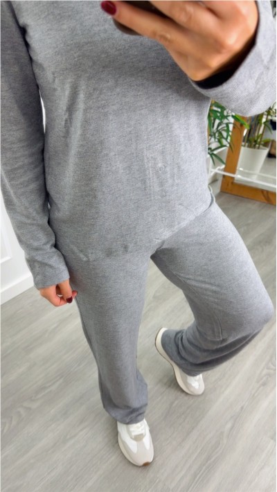 PANTALON DE PUNTO FINITO EN GRIS Y AZUL, GOMA EN CINTURA