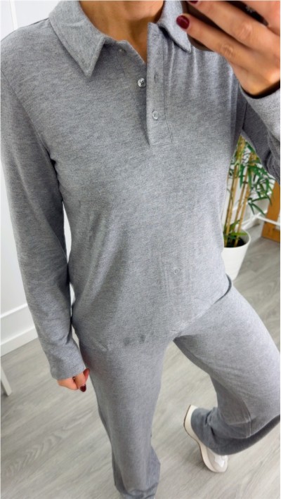 PANTALON DE PUNTO FINITO EN GRIS Y AZUL, GOMA EN CINTURA