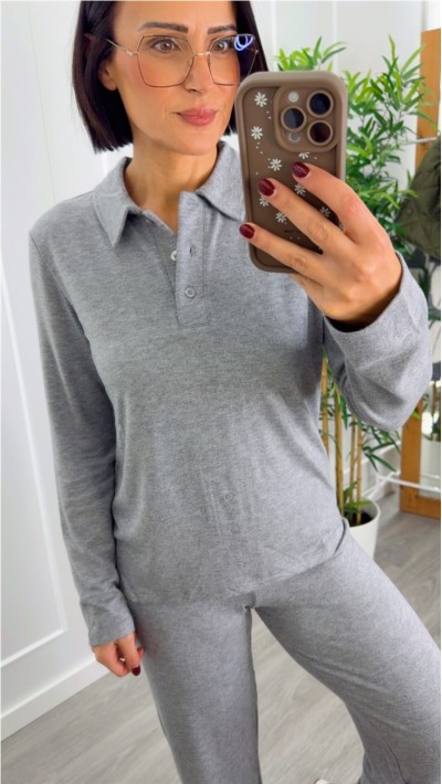 PANTALON DE PUNTO FINITO EN GRIS Y AZUL, GOMA EN CINTURA