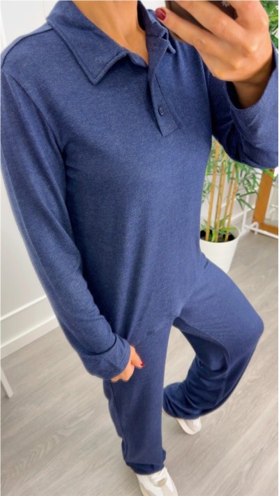 PANTALON DE PUNTO FINITO EN GRIS Y AZUL, GOMA EN CINTURA 2