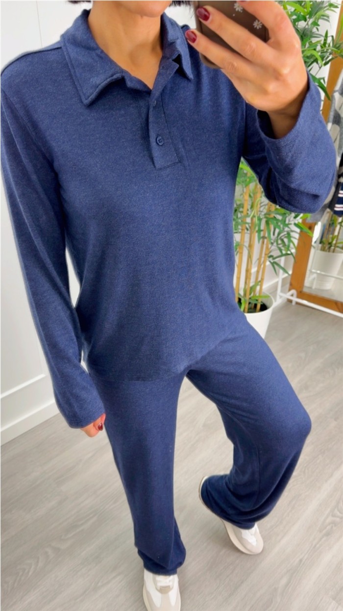 JERSEY TIPO POLO PUNTO FINITO GRIS Y AZUL