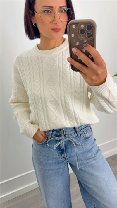 JERSEY PUNTO SUAVE CUELLO REDONDO OCHOS, BEIGE, CAMEL Y GRIS OSCURO