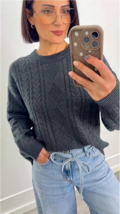 JERSEY PUNTO SUAVE CUELLO REDONDO OCHOS, BEIGE, CAMEL Y GRIS OSCURO