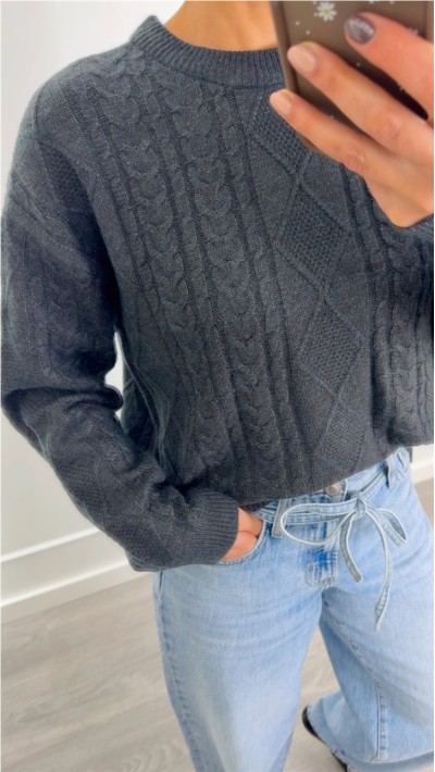 JERSEY PUNTO SUAVE CUELLO REDONDO OCHOS, BEIGE, CAMEL Y GRIS OSCURO