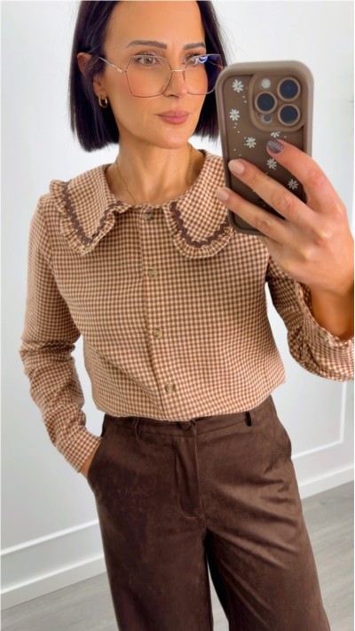 BLUSA CUELLO BEBE CUADROS VICHY TEJA 2