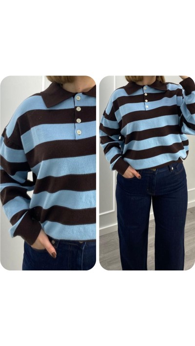 JERSEY POLO MARRÓN Y AZUL