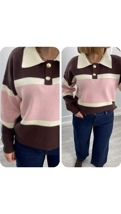 JERSEY TIPO POLO ROSA Y MARRÓN CHOCO