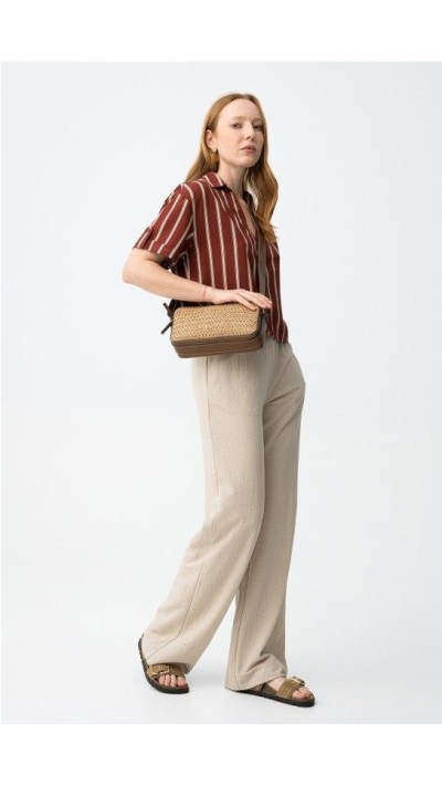 pantalón fluído verde y beige 2