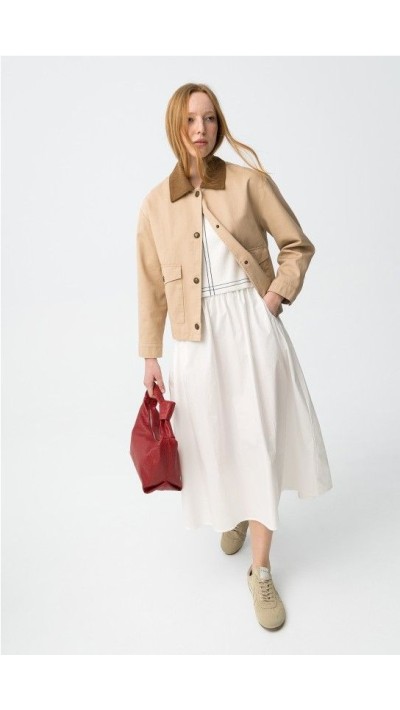 falda midi bolsillo goma en cintura, color blanco