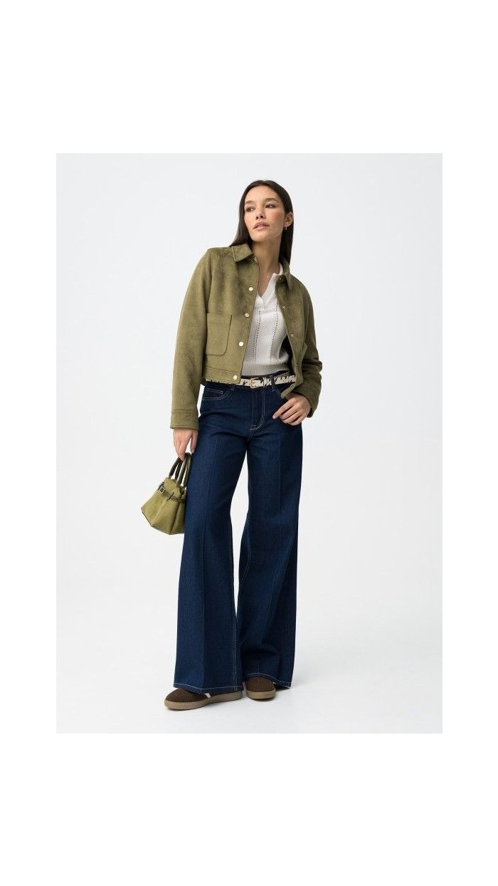 pantalón vaquero fluído tiro medio ancho en pierna