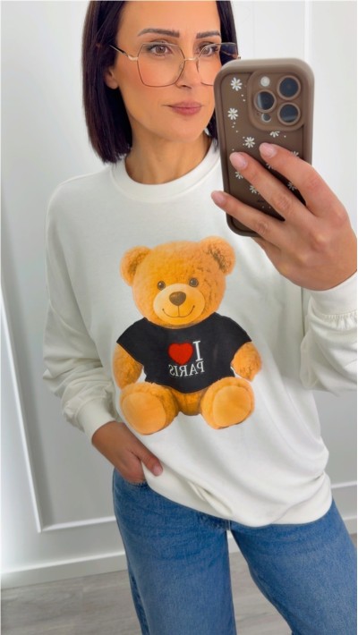 sudadera teddy blanco, negro y gris