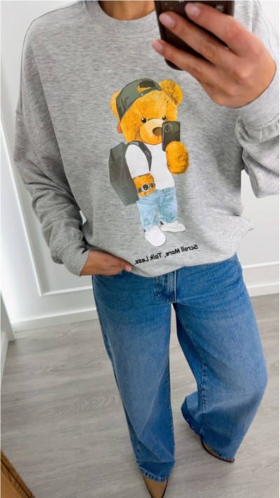 sudadera teddy blanco, negro y gris