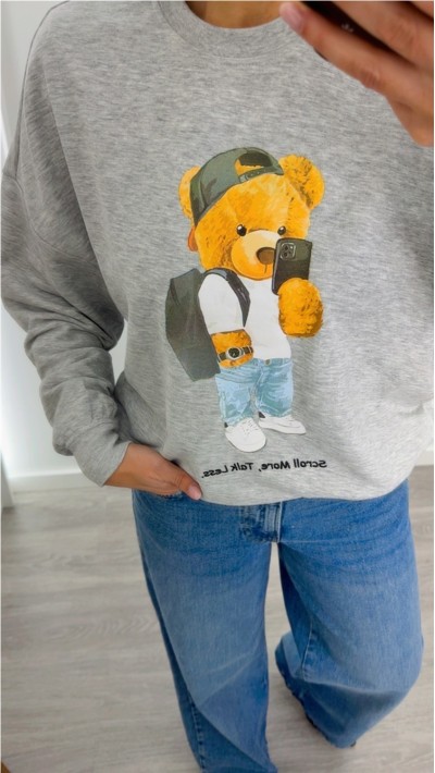 sudadera teddy blanco, negro y gris