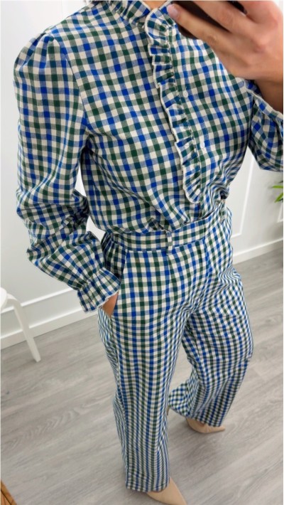 pantalon cuadros vichy verde azul