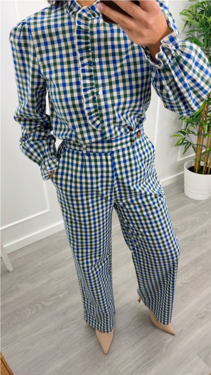 pantalon cuadros vichy verde azul