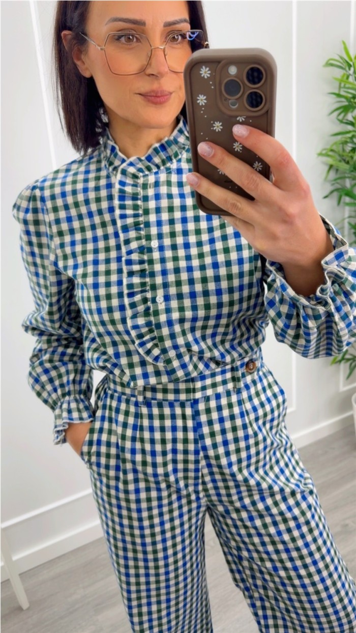 blusa de cuadros vichy azul y verde