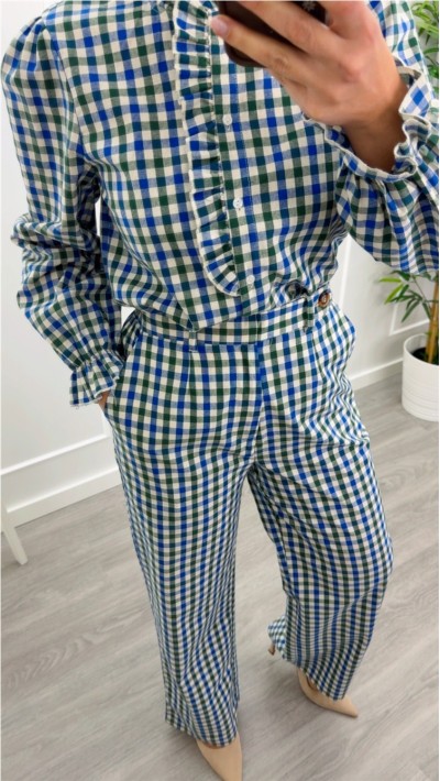 blusa de cuadros vichy azul y verde