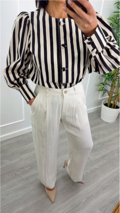 blusa rayas blanco y negromanga abullonada