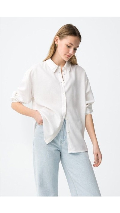 camisa fluída rayas y lisa, tejido suave