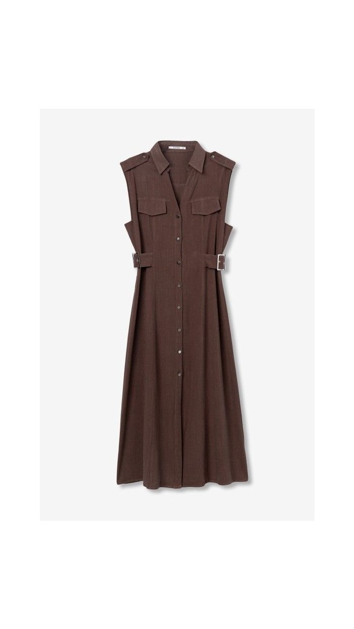 vestido marrón choco bolsillos cinto
