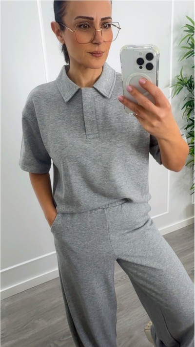 POLO MANGA CORTA GRIS TEJIDO CHANDALERO