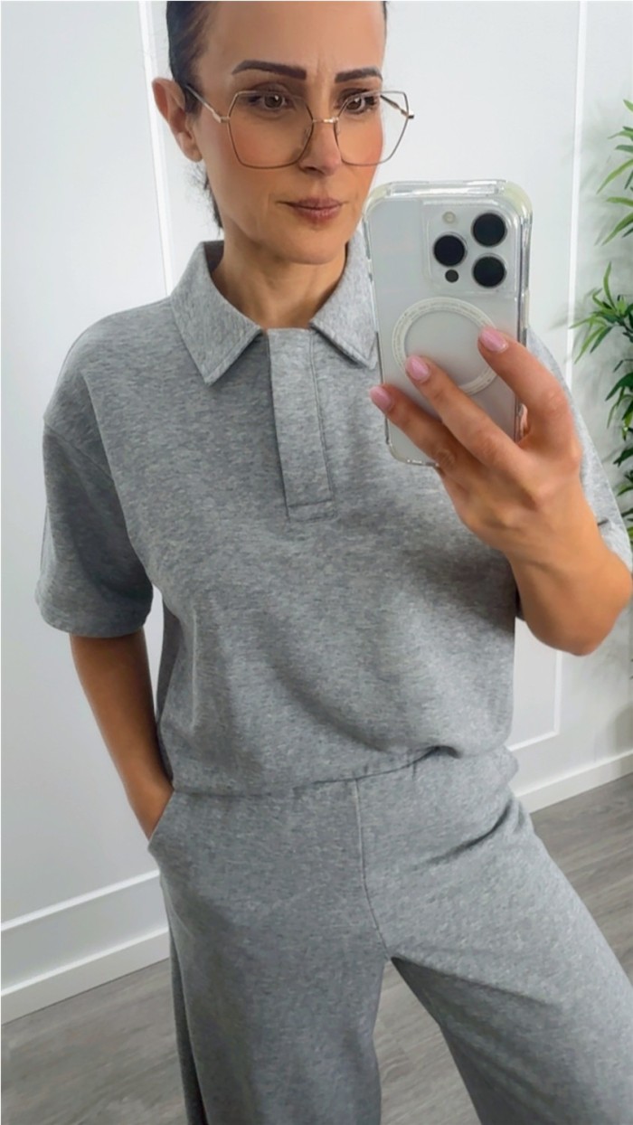 POLO MANGA CORTA GRIS TEJIDO CHANDALERO