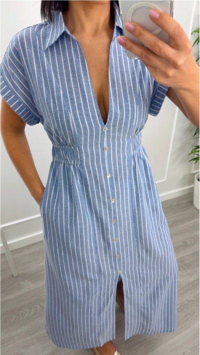 vestido fondo azul raya blanca con goma en cintura 2